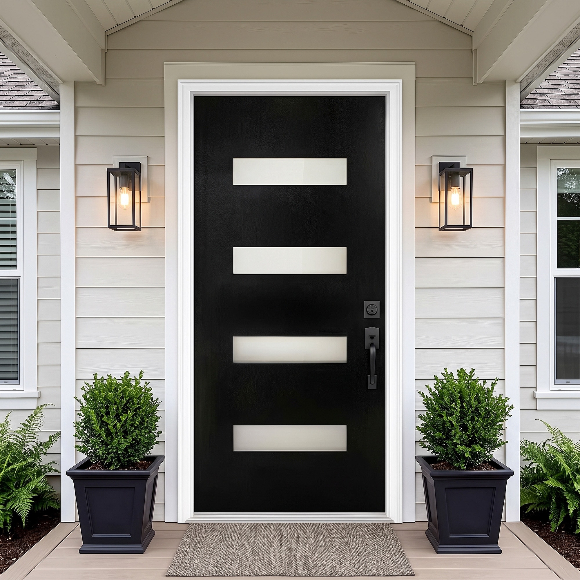 36"x80" Fiberglass Entry Front Door Frosted Glass Door with Right/Left Han