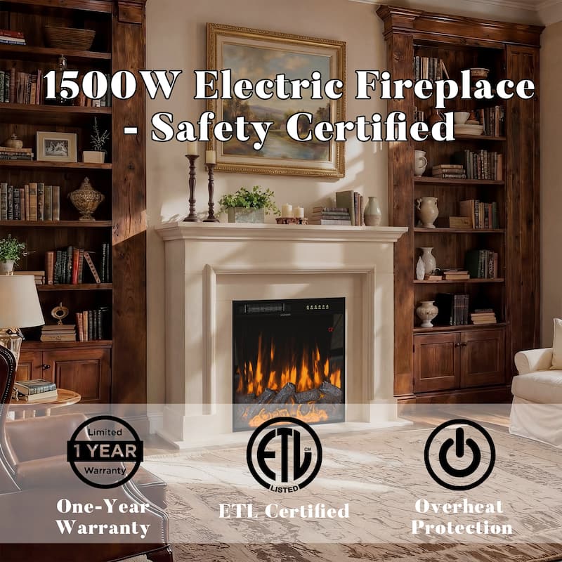 Electric Fireplace Mantel with Bookshelves, 115.5" Entertainment Center with Built-in Shelving