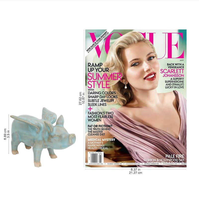 Celadon Ceramic Figurine, 'Flying Blue Pig'
