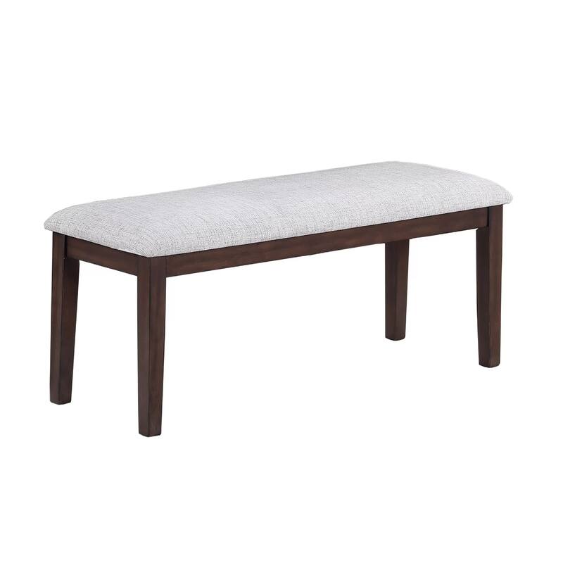 Dining Bench, White Fabric Walnut Brown Rubberwood, 46 Inch Foam Seat