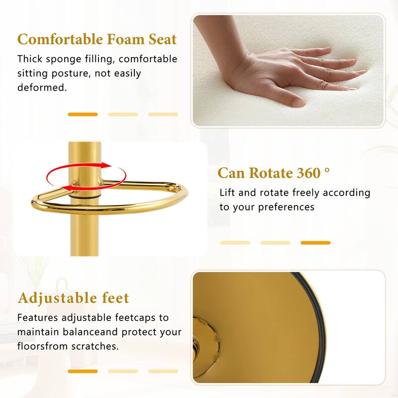 Set of 2 Modern Bar Stools with Adjustable Height, PU Leather Upholstered Stools with Metal Base & Footrest