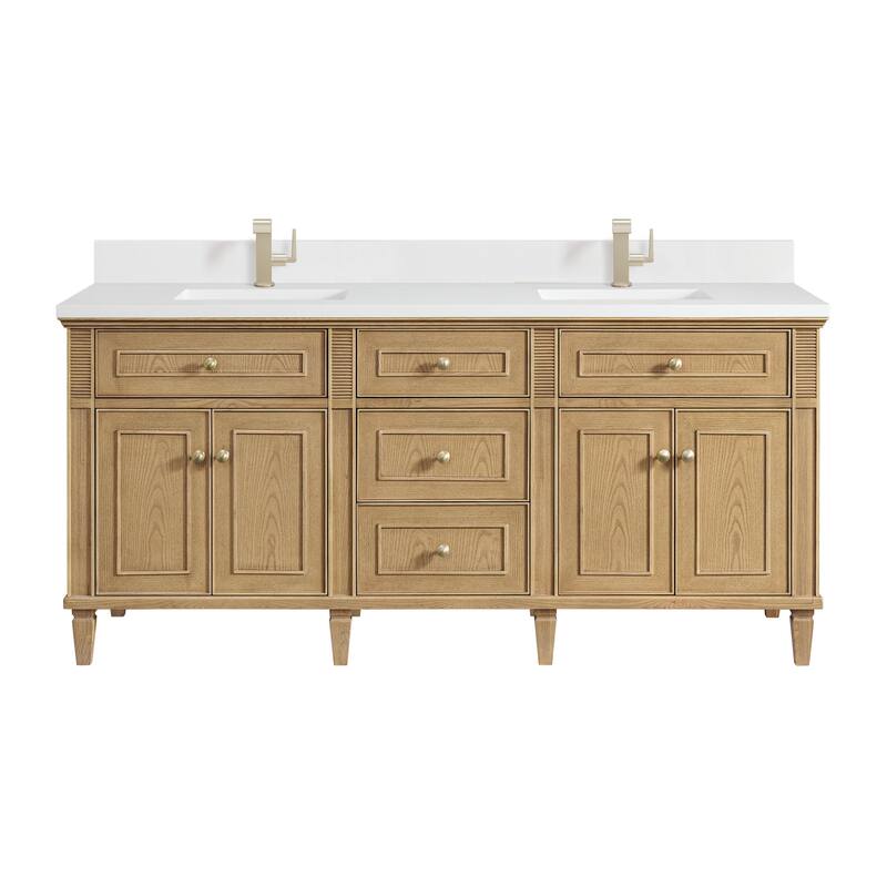 James Martin Vanities 424-V72-1WZ Lorelai 72" Double Basin Wood Vanity - Light Natural Oak - Oak Finish