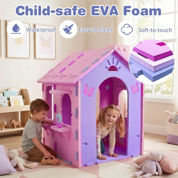Costway Kids EVA Foam Playhouse with Roof, Chimney, Windows
