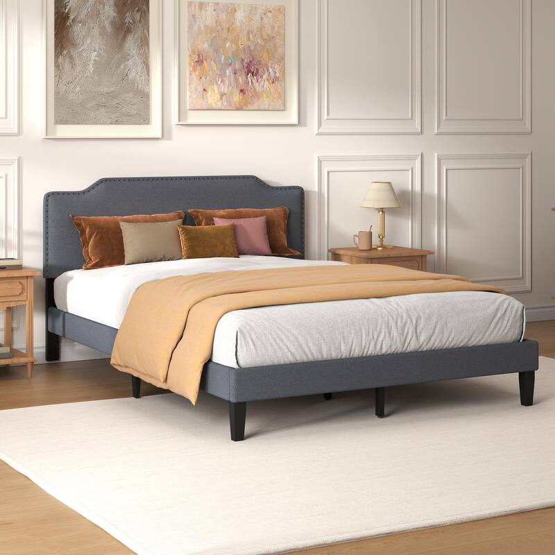 Upholstered Panel Bed with Nailed Headboard