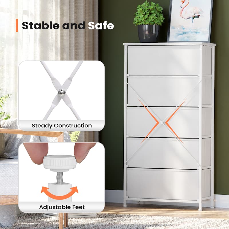 Pellebant Fabric Vertical Dresser Storage Chest Tower with 5 Drawers