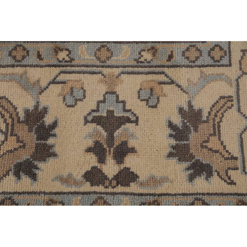 Brown Floral Oushak Indian Area Rug Hand-Knotted Wool Carpet - 9'0"x 11'10"