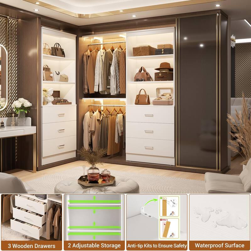 23.6" W Closet System with 3 Wooden Drawers and Storage Shelves, 2FT Sturdy Walk-in Organizer Storage Unit