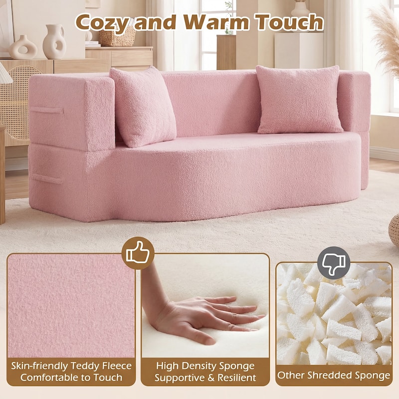 Gymax 75.5'' Folding Sofa Bed w/2 Comfortable Pillows No Assembly