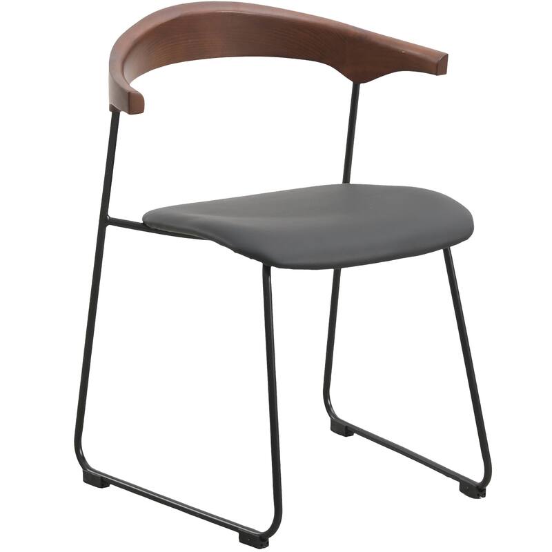 Lyra Modern Dining Chair in Upholstered Faux Leather with Beech Wood Back & Metal Legs by LeisureMod - Black Walnut/Black