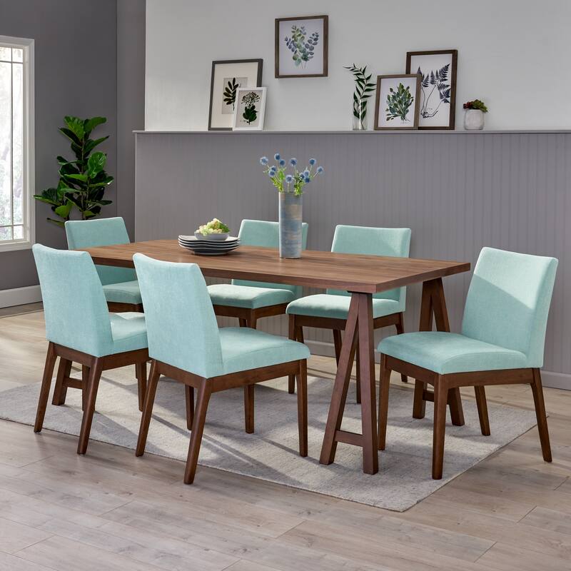 Kwame Mid-Century Modern 7 Piece Dining Set by Christopher Knight Home - Walnut + Mint