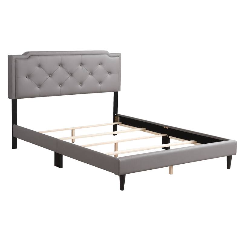 Solid Leather Adjustable Queen Panel Bed - 85" - Gray