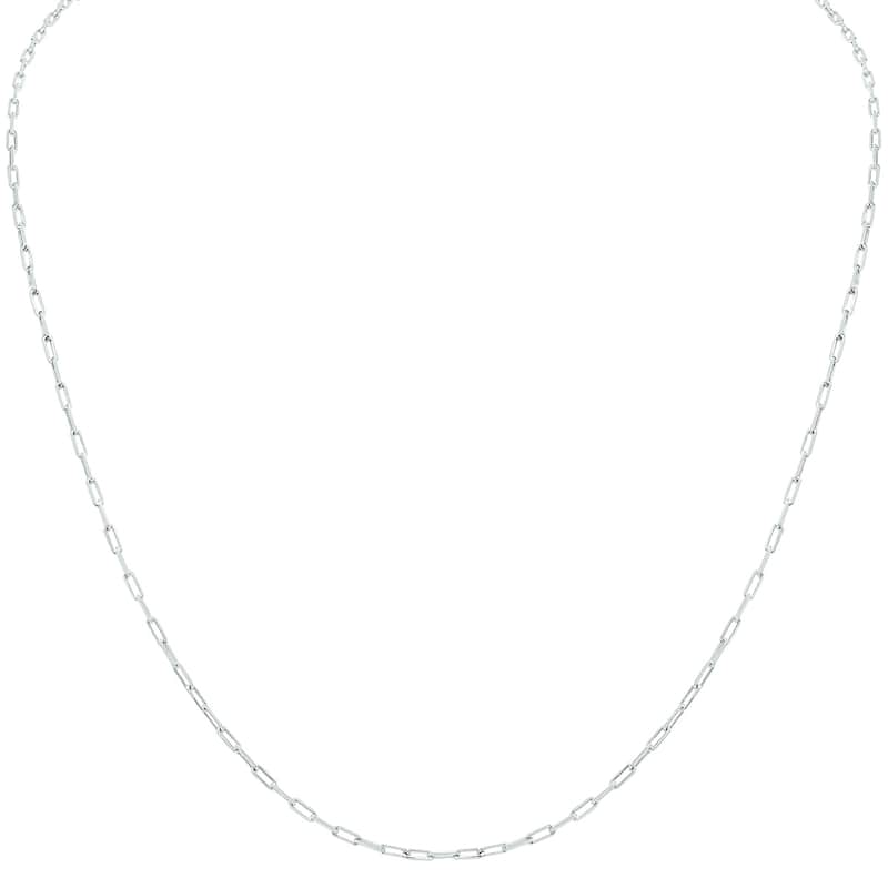 Marquee Jewels Silver Rhodium 1.8MM Dainty Diamond Cut Paperclip Necklace With Lobster Clasp - 30 Inch
