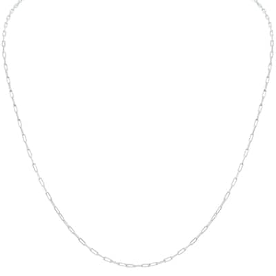Marquee Jewels Silver Rhodium 1.8MM Dainty Diamond Cut Paperclip Necklace With Lobster Clasp - 30 Inch