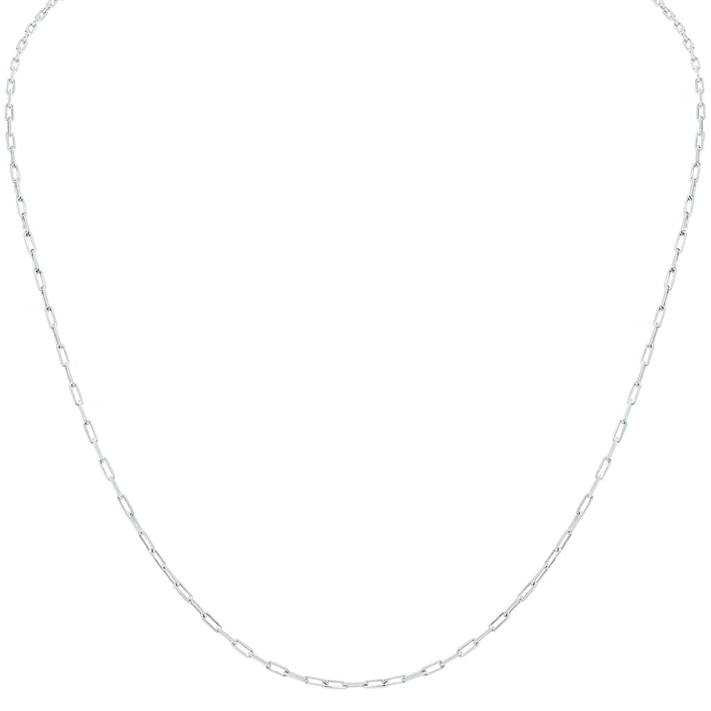 Marquee Jewels Silver Rhodium 1.8MM Dainty Diamond Cut Paperclip Necklace With Lobster Clasp - 30 Inch