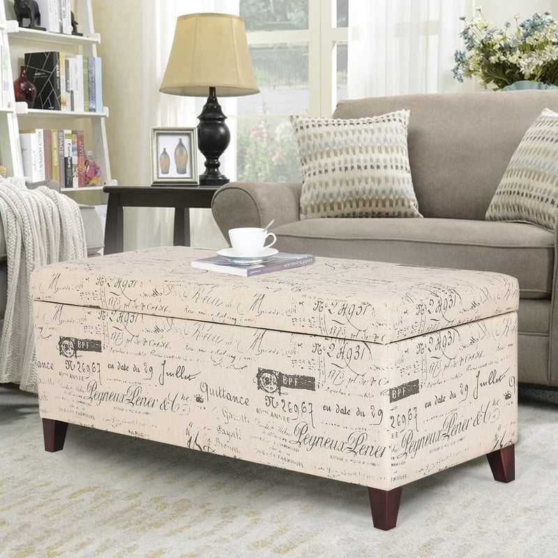 Adeco Rectangle Storage Ottoman Tufted Bench Footstool Lift Top