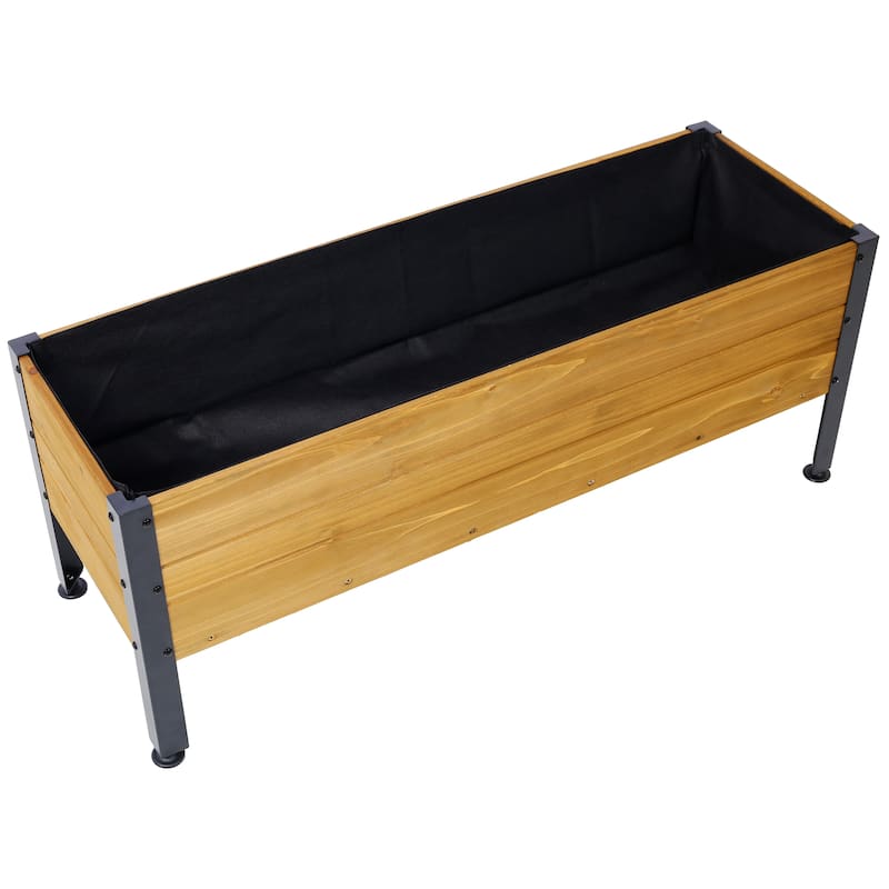Anmytek Elevated Wooden Planter Box with Metal Legs, Weather Resistant Natural Wood, Adjustable Feet,Raised Garden Bed for Patio