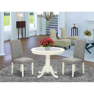 Round Dining Table Set 36 Inch - 3Pc Table & Chairs - Linen White Legs - Dark Shitake Fabric
