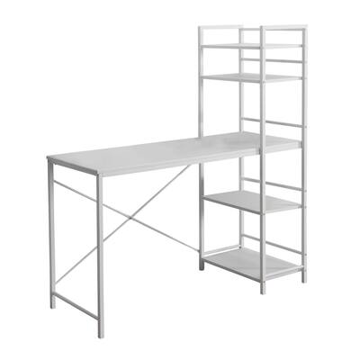 Monarch 48"L Computer Desk Study Workstation w/ 4 Book Shelves, White