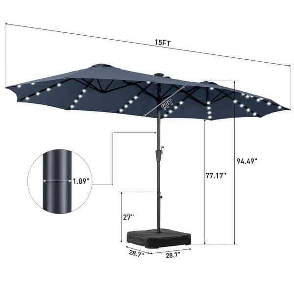 dimension image slide 5 of 7, 15ft Patio Umbrella Outdoor Market Umbrella with Base and LED Lights