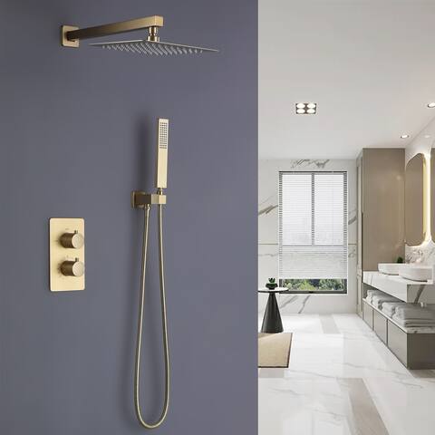 Luxury Thermostatic Complete Rain Shower System with Rough-in Valve in Black / Gold