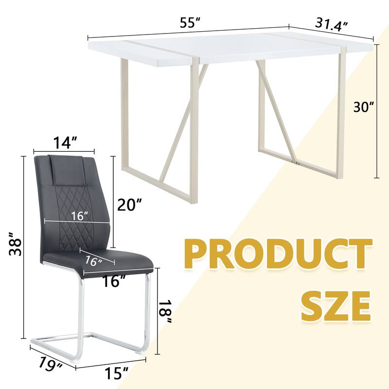Table and chair set, Cream-Style MDF Dining Table Set with 6 Chairs With Metal Legs,MDF Tabletop and metal frame legs