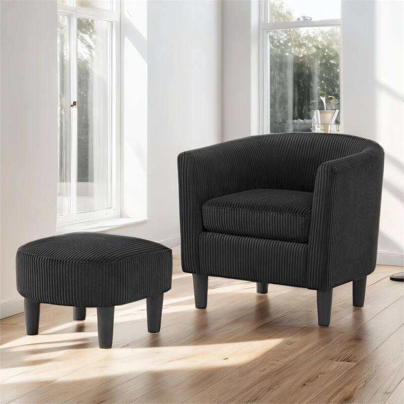 Upholstered Accent Arm Chair Corduroy with Ottoman Foot Rest
