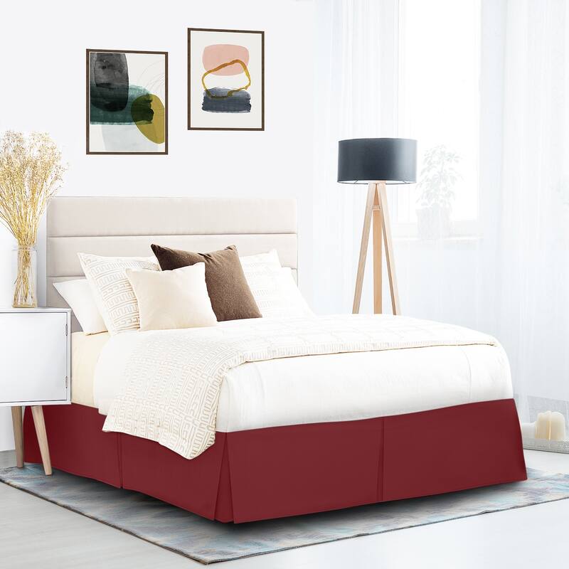 Clara Clark Pleated Bed Skirt-14 inch Tailored Drop - Soft Double Brushed Premium Microfiber Ruffle Bed Skirt - Includes 8 Pins - Burgundy - Queen