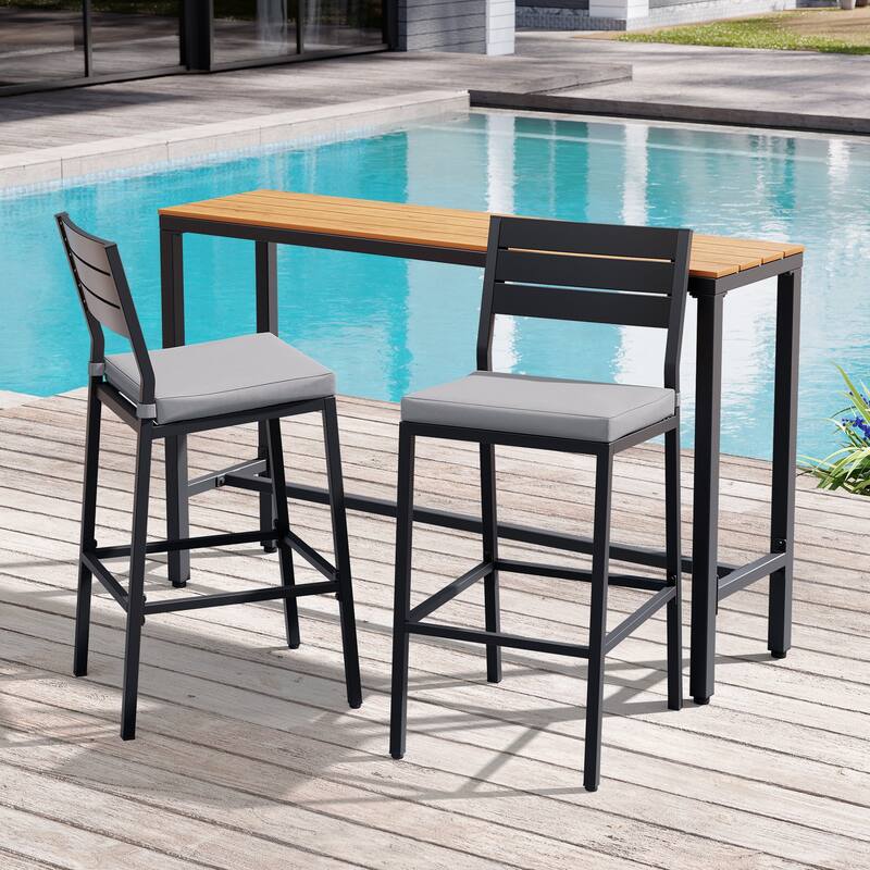 Outdoor 3-Piece Patio Bar Stools Set Rectangle Bar Table and Barstools with Cushion
