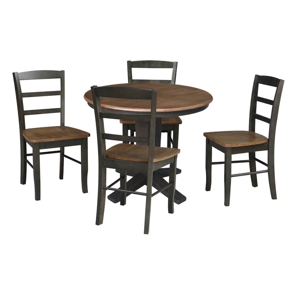 36 in Round Extension Dining Table with 12 in Leaf and Dining Chairs