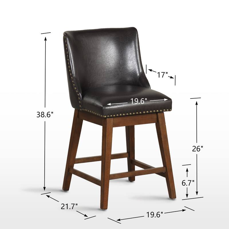 26'' Swivel Upholstered Counter Stool with Solid Wood Frame (Set of 2)