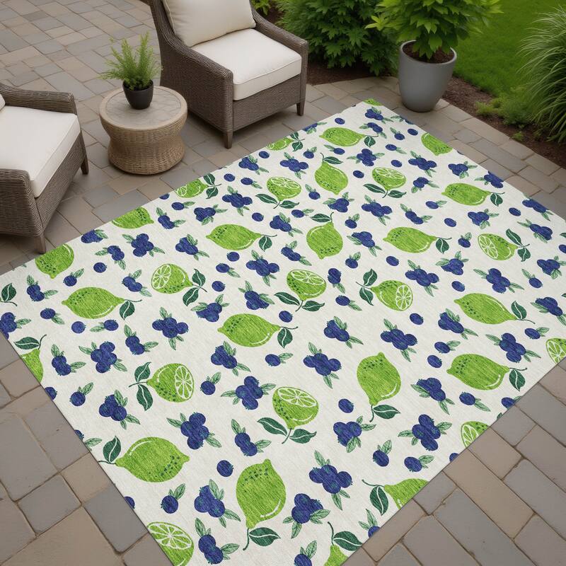 Machine Washable Indoor/ Outdoor Citrus Berry Chantille Rug - Linen - 9' x 12'