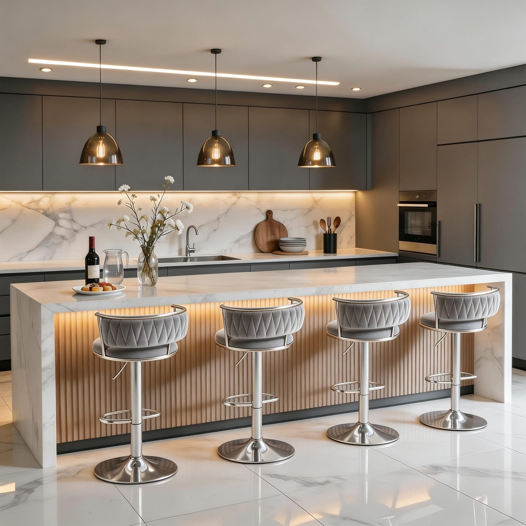 Modern Velvet Adjustable Swivel Bar Stools (Set of 4)