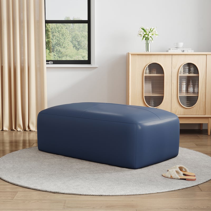 Genuine Leather Ottoman, 43" Upholstered Bench for Living Room and Bedroom