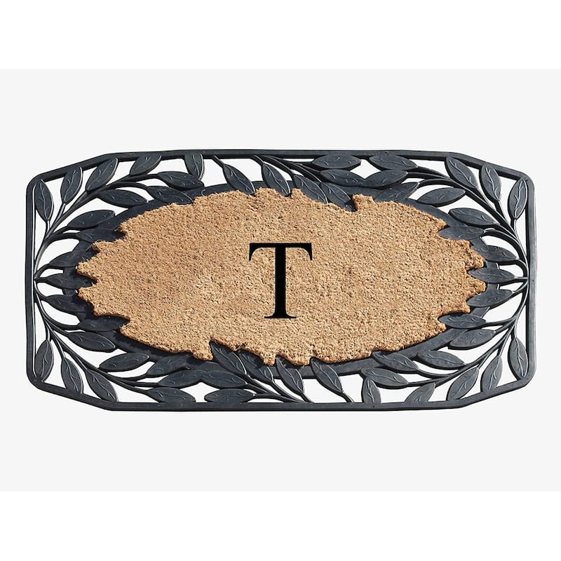 A1HC Rubber and Coir Stylish Leaf Border Large Outdoor Durable Monogrammed Doormat, Black - 23" X 38" - T 