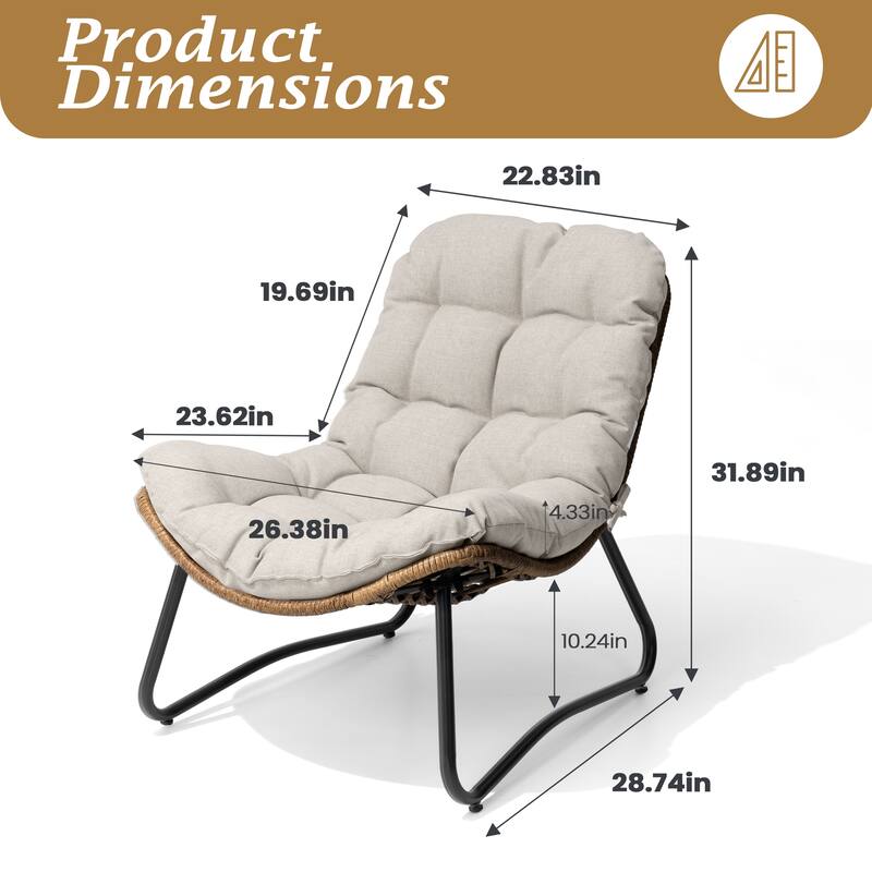 Indoor Outdoor 2-Piece Papasan PE Rattan Chair with Cushion