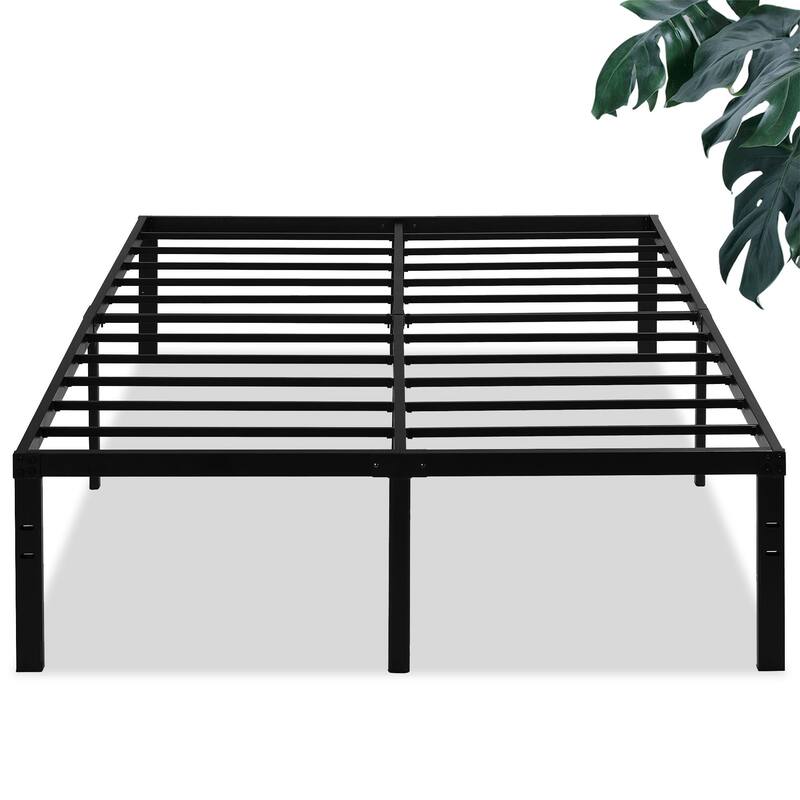 VECELO Bed Frames No Box Spring Needed, Heavy Duty Metal Platform with Steel Slat, Easy Assembly, Black