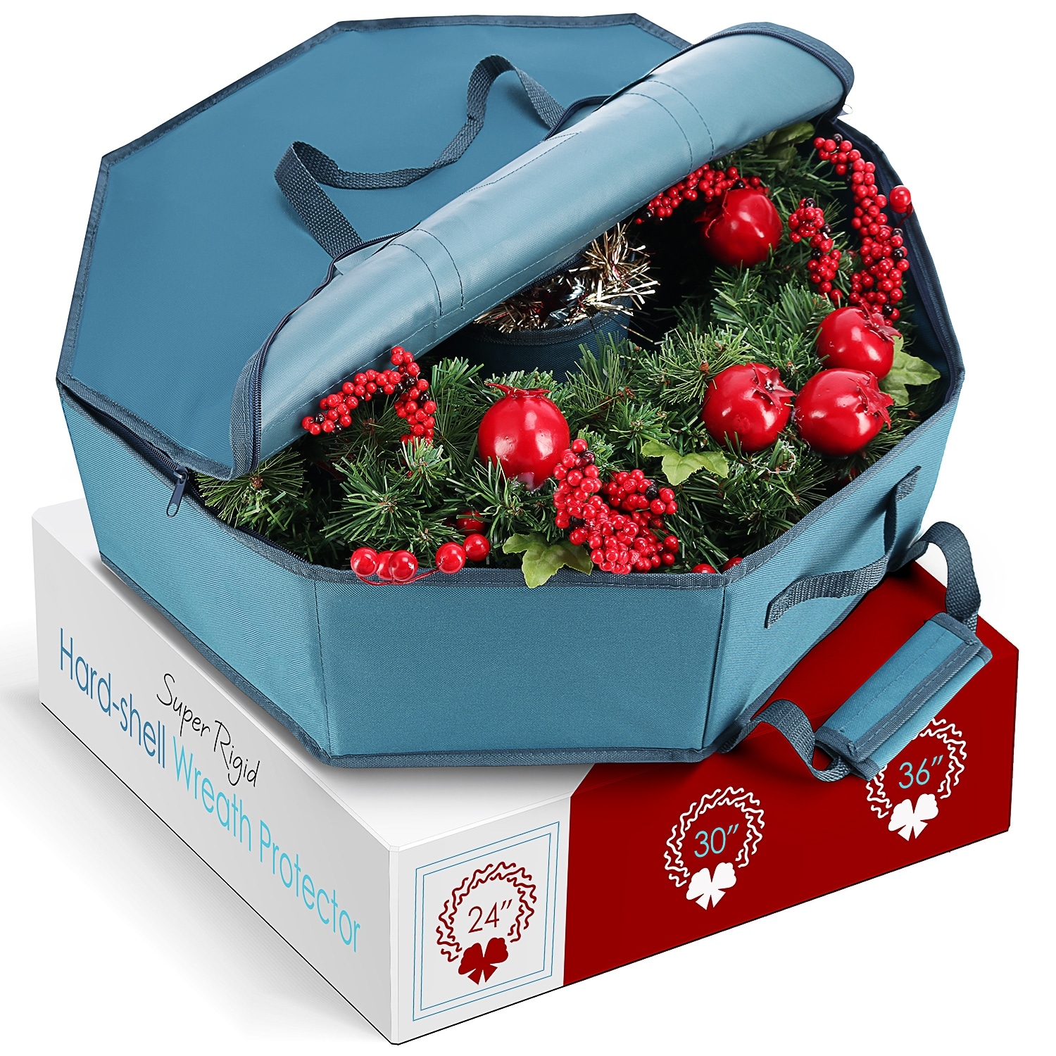 Homz 24 Inch Seasonal Holiday Christmas Plastic Wreath Storage Box