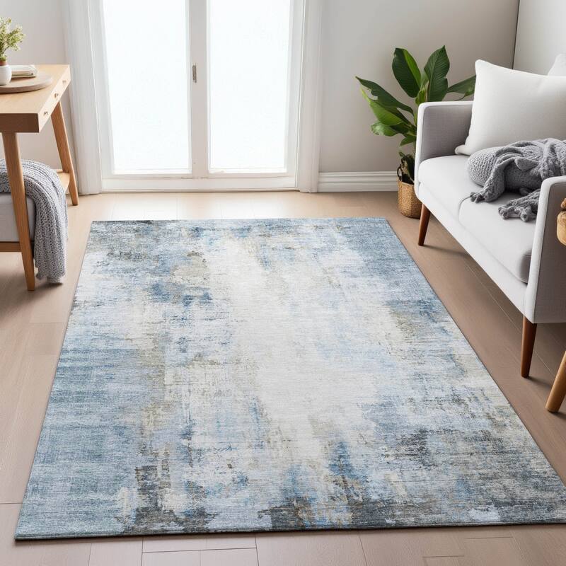 Machine Washable Indoor/Outdoor Abstract Solid Chantille Rug