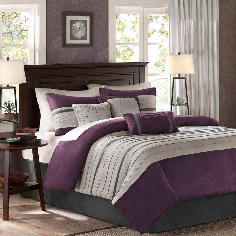 GDF Studio - Palmer 7-Piece Pieced Faux Suede Comforter Set - Purple (Queen)