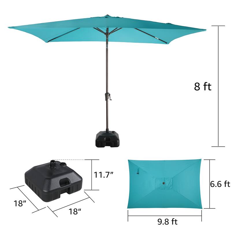 10’ x 6.5’ Tilt and Crank Rectangular Patio Umbrella with Base Stand