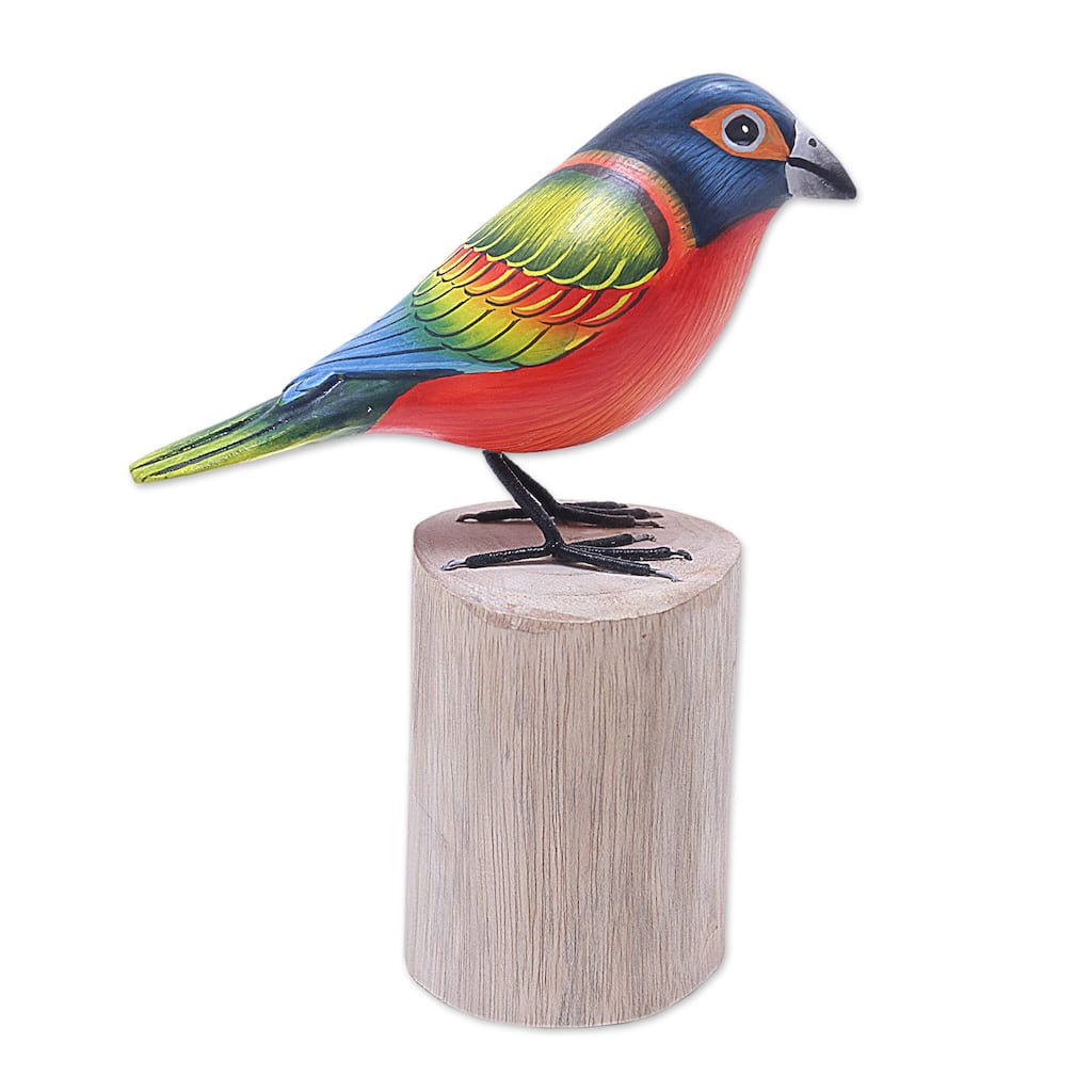 Novica Handmade Painted Bunting Wood Sculpture