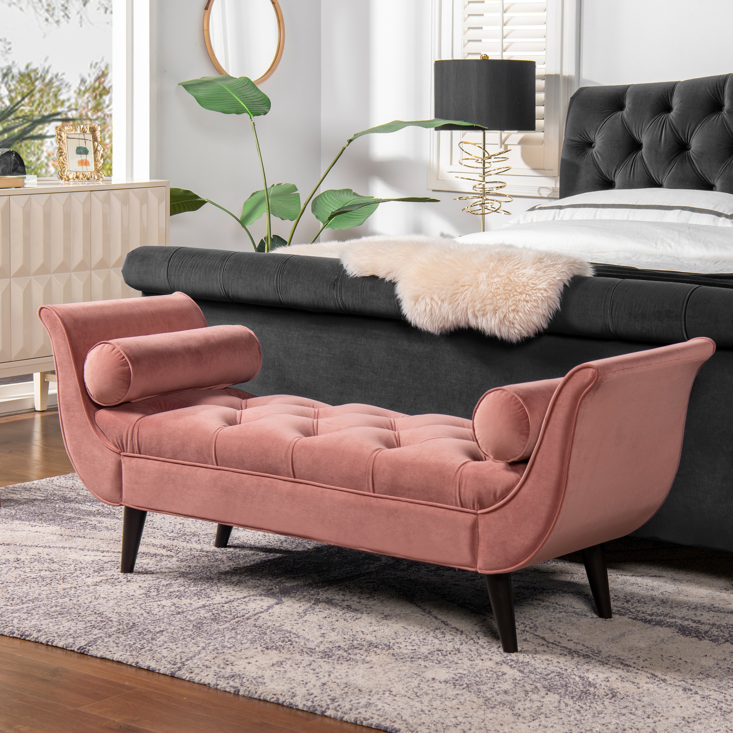 Upholstered bench sales with bolsters