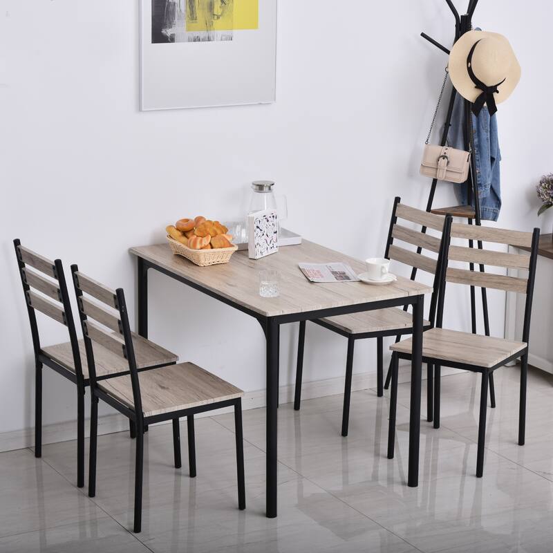 HOMCOM Modern 5-Piece Wooden Dining Kitchen table set 1 Table 4 Chairs Metal legs - Grey