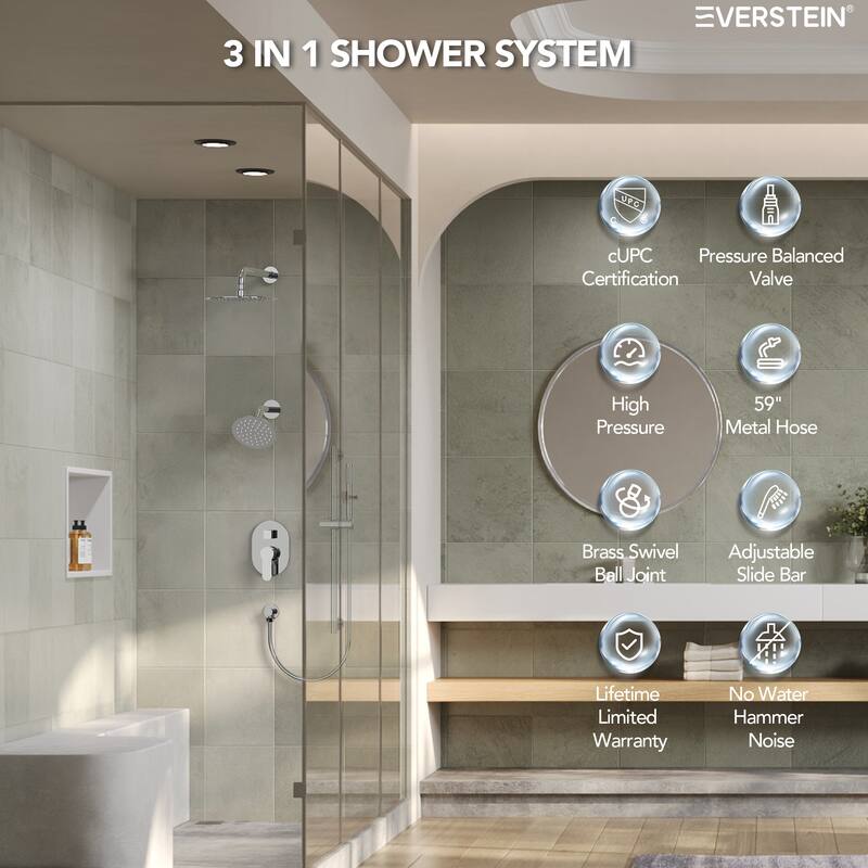 Shower System Dual Shower Heads 10 & 6 in Rainfall High Pressure Shower Faucet Set with Slide Bar Handheld Spray