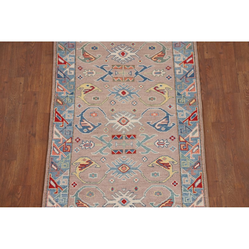 Geometric Kazak Oriental Runner Rug Handmade Red Wool Carpet - 2'7" x 9'7"