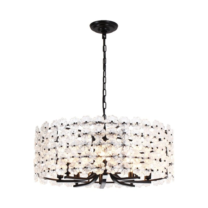 Mid-Century 8-Light Glass Blossom Round Cage Chandelier 25.6 in