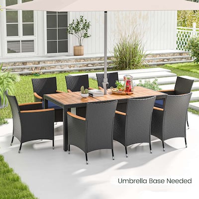 9 PCS Patio Dining Set Large Conversation Set w/ Umbrella Hole