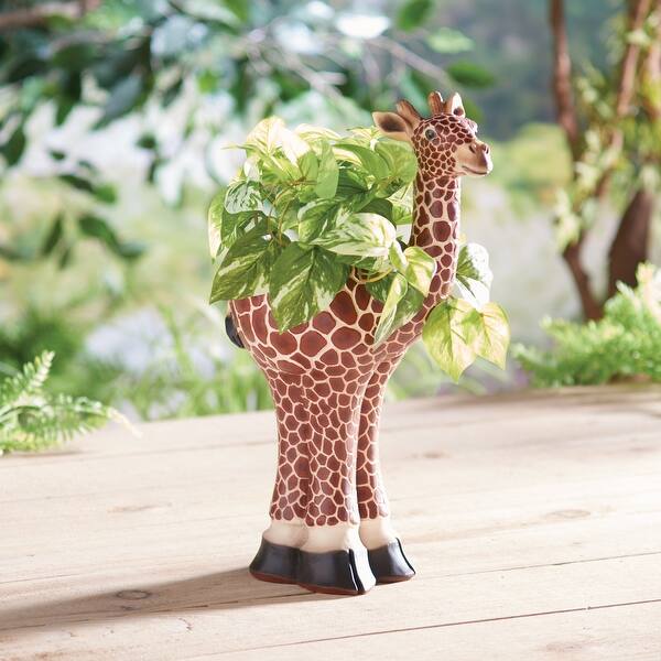 Shop Black Friday Deals On Art Artifact Giraffe Planter Pot Indoor Outdoor Animal Flower Container Brown 17 Inch On Sale Overstock 31431907