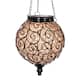 Exhart Solar Round Glass and Metal Hanging Lantern with 15 LED Fairy Firefly String Lights, 7 by 21 Inches