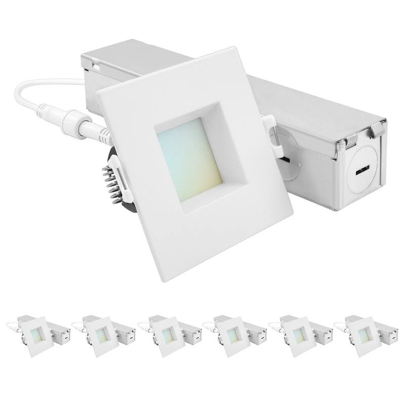 Luxrite 2 Inch Square LED Recessed Ceiling Light J-Box 8W 5CCT 660LM Dimmable Wet Rated IC Rated 6PK - 6 Pack - 6 Pack